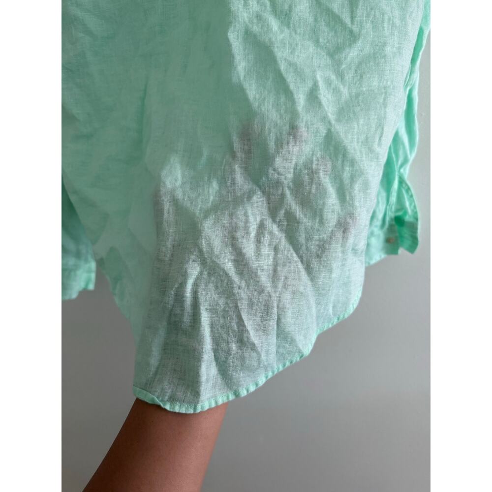 Lilly Pulitzer | 100% Linen Preppy Summer Light Green Relaxed Button Down Shirt - Picture 7 of 9